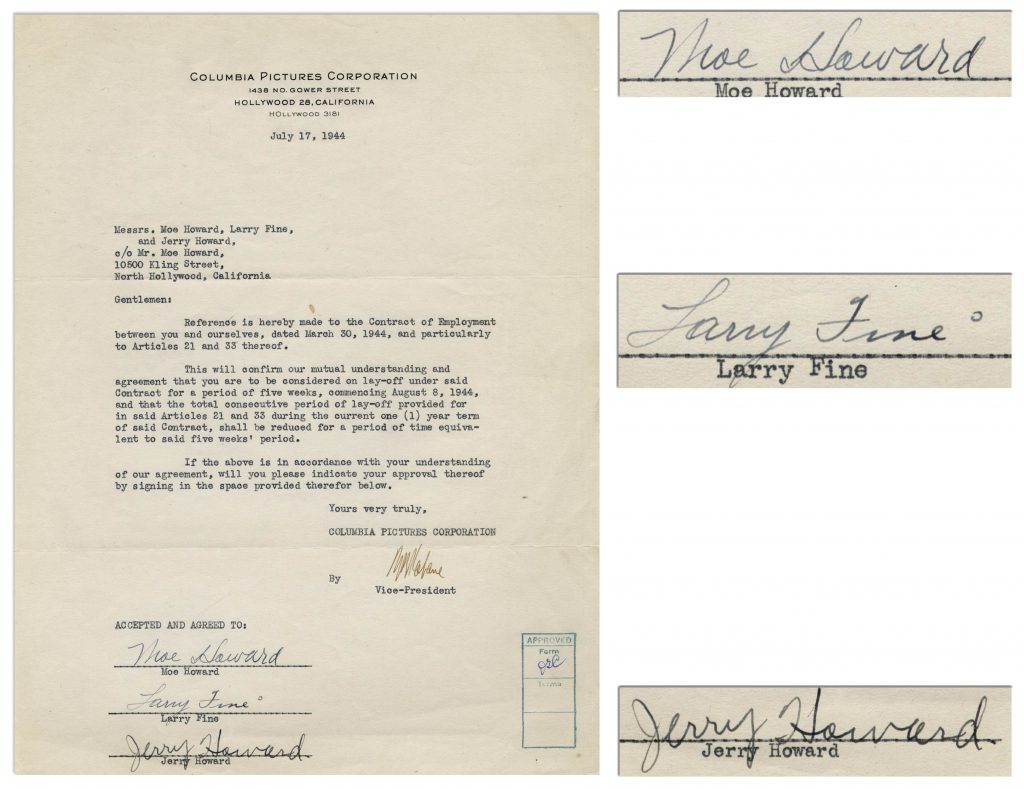 Buster Keaton signed Flamingo Films stock