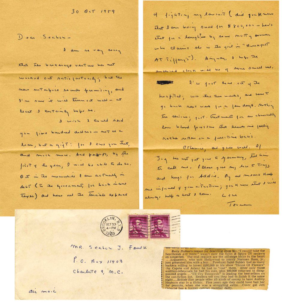 Truman Capote signed letter 