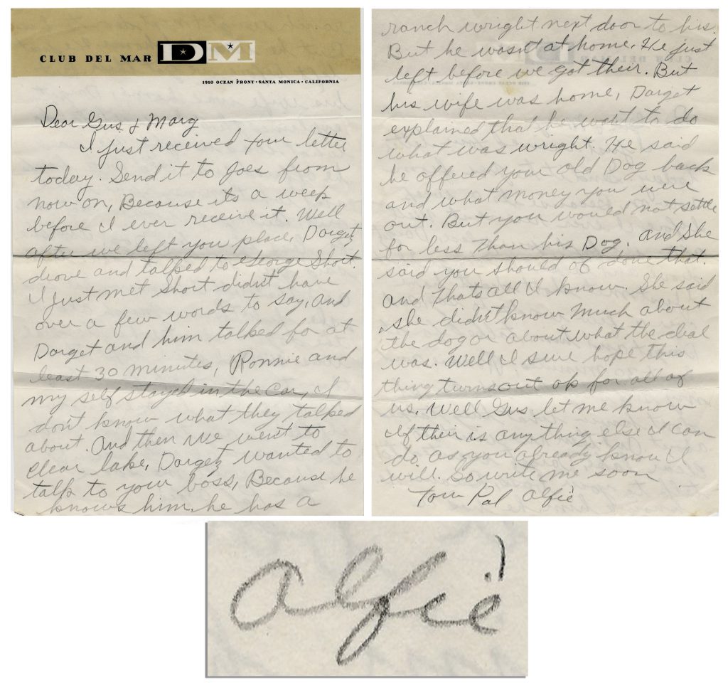 Alfalfa Switzer autograph letter signed