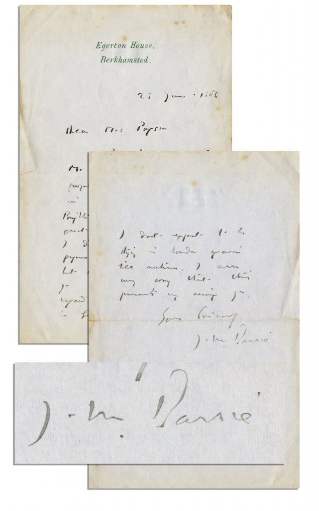  JM Barrie signed letter