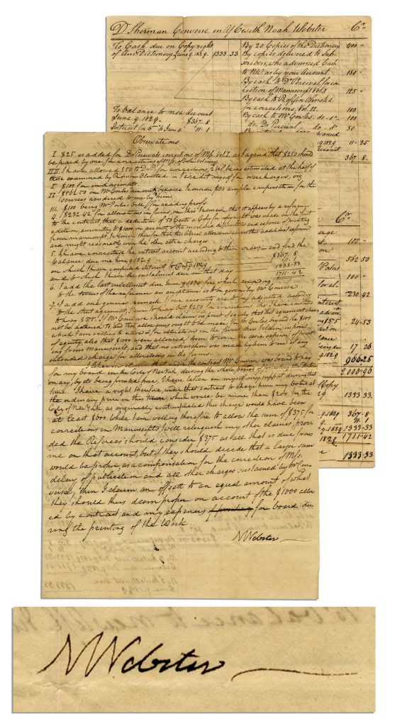 Noah Webster signed manuscript 