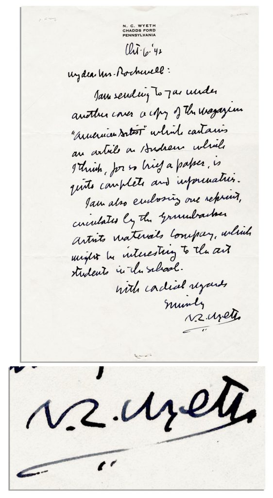 NC Wyeth signed letter