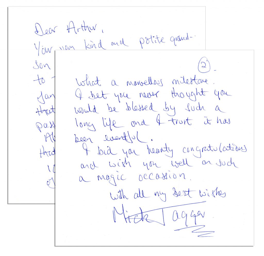 Mick Jagger signed handwritten letter