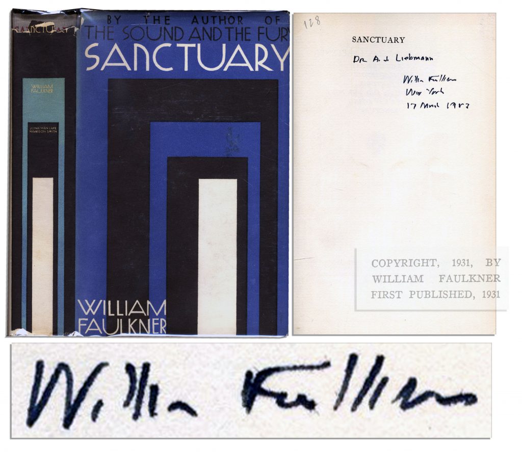 William Faulkner signed Sanctuary first edition 