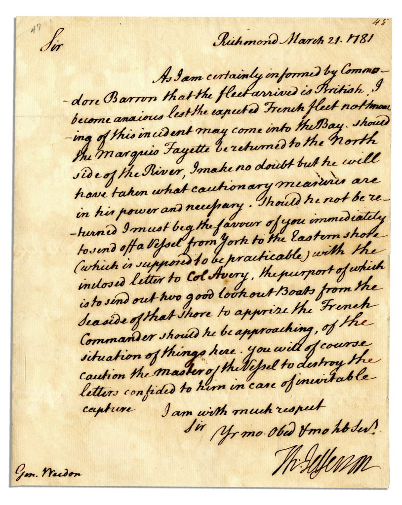 Thomas Jefferson signed letter