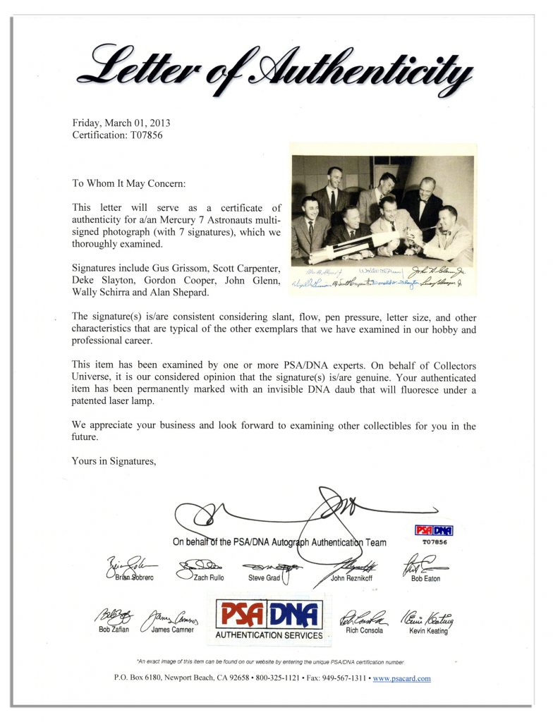 Mercury 7 signed photo