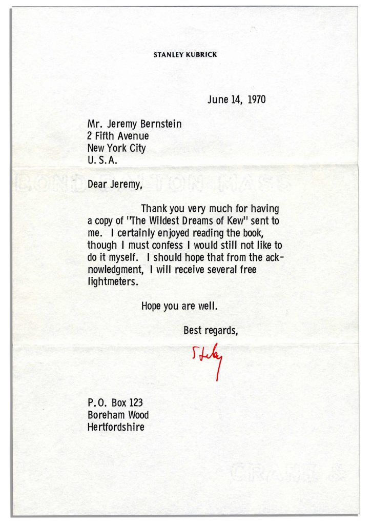 Stanley Kubrick signed letter 