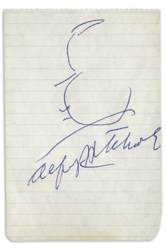 Alfred Hitchcock hand drawn self portrait signed