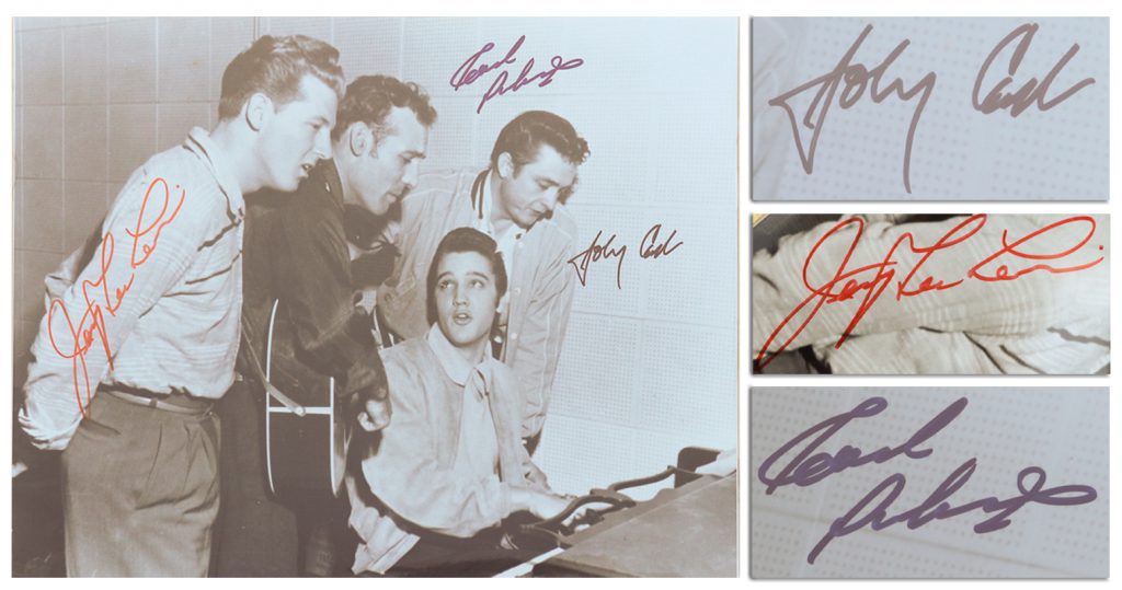 Johnny Cash Jerry Lee Lewis Carl Perkins signed photo