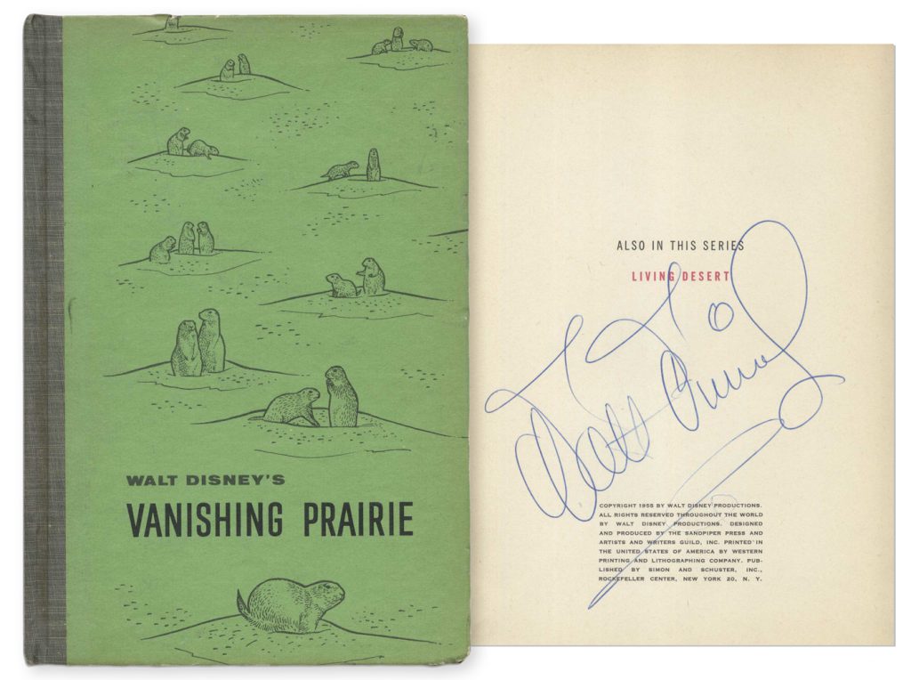 Walt Disney signed Vanishing Prairie book