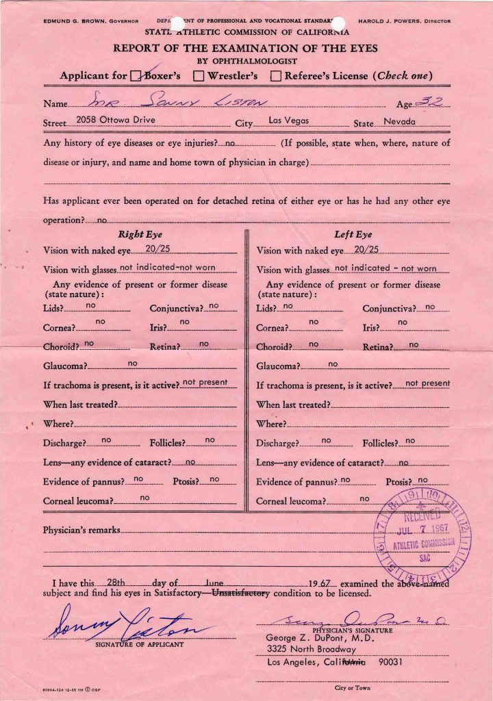 Sonny Liston signed document 