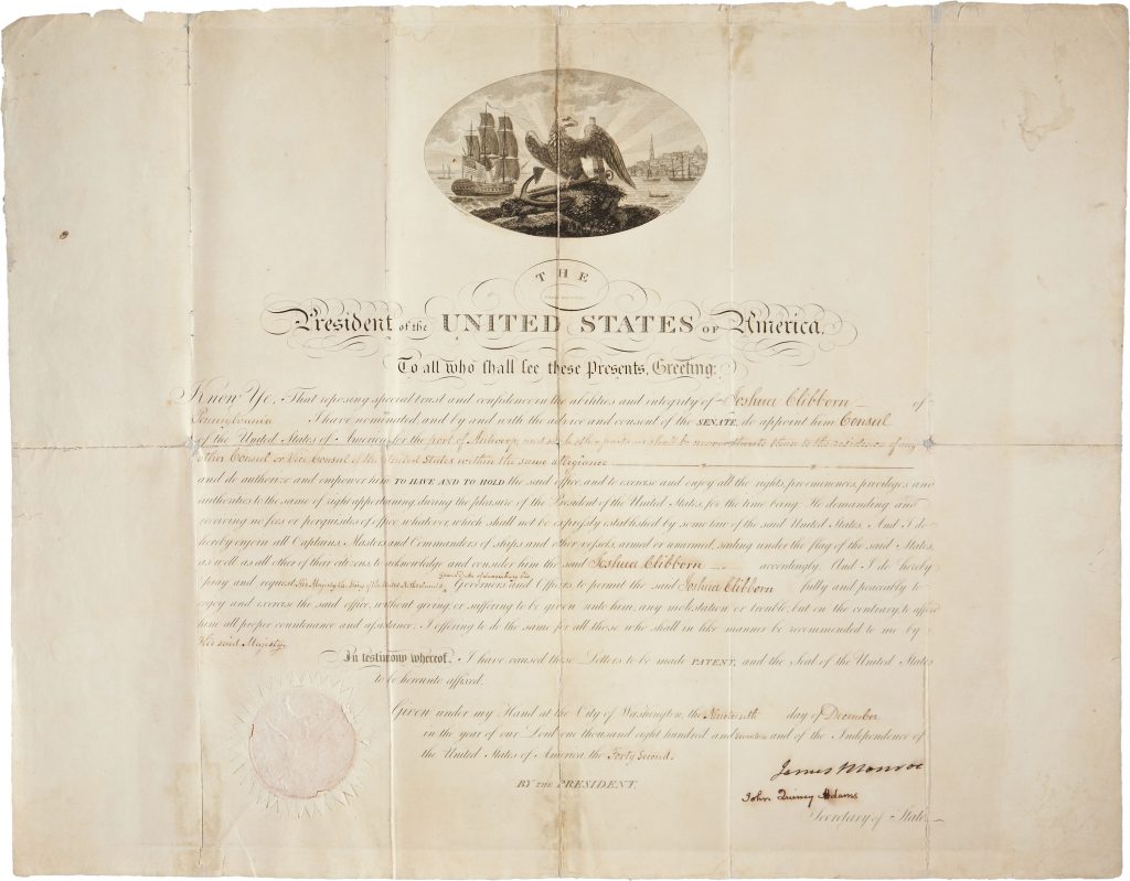 James Monroe John Quincy Adams signed document