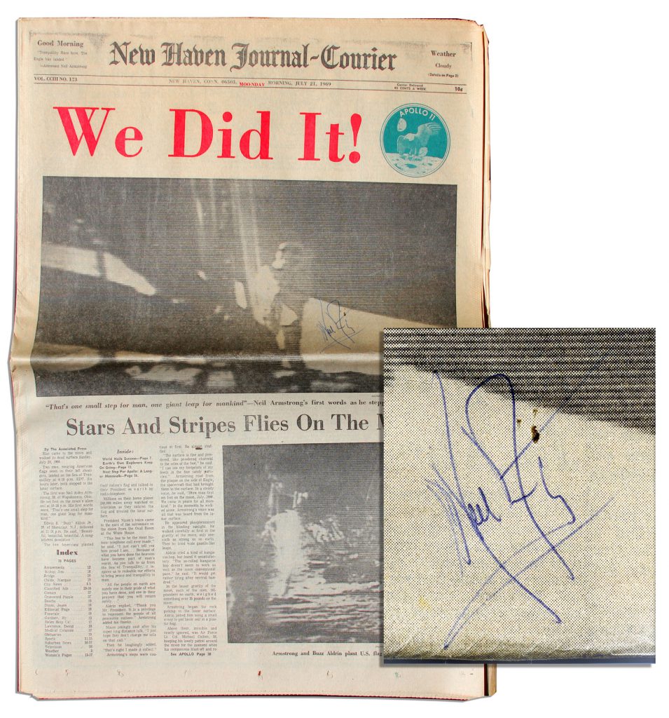 Apollo 11 signed newspaper