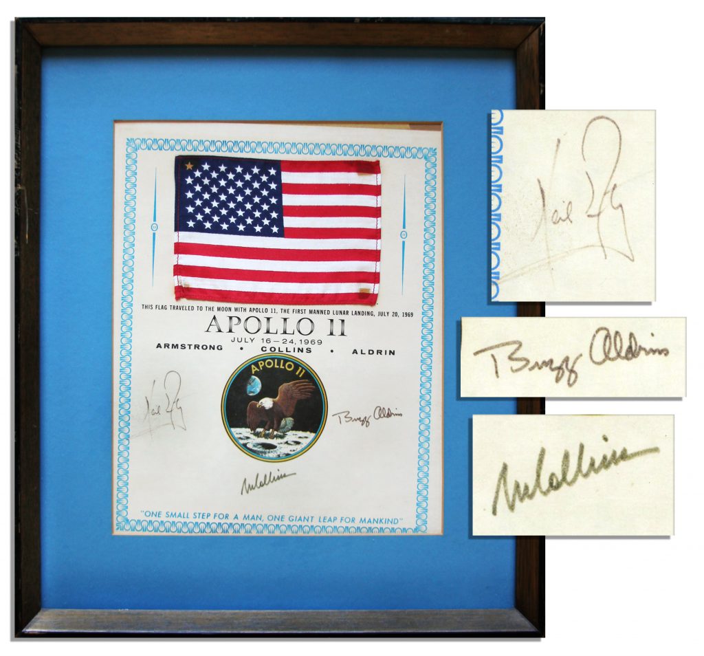 18" x 11.5" Apollo 11 United States flag flown to moon