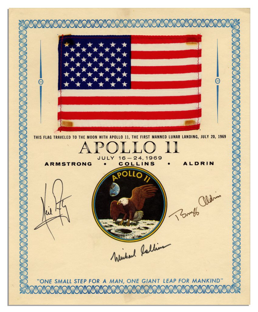 18" x 11.5" Apollo 11 United States flag flown to moon