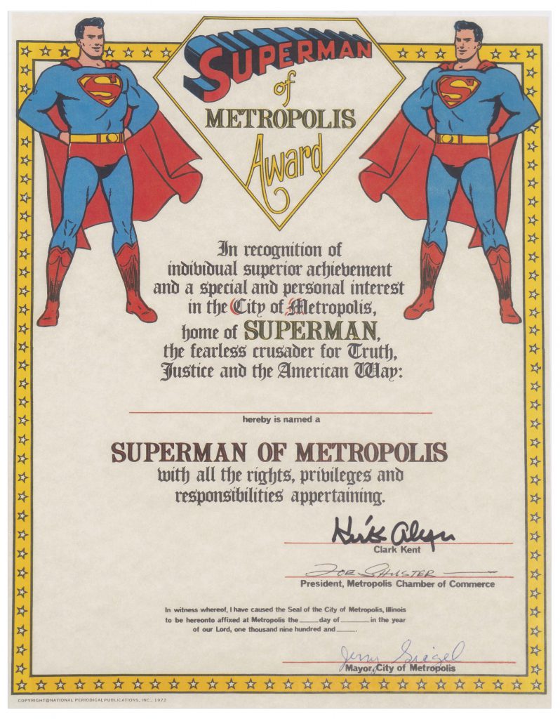 Kirk Alyn Joe Shuster Jerry Siegel signed Superman award