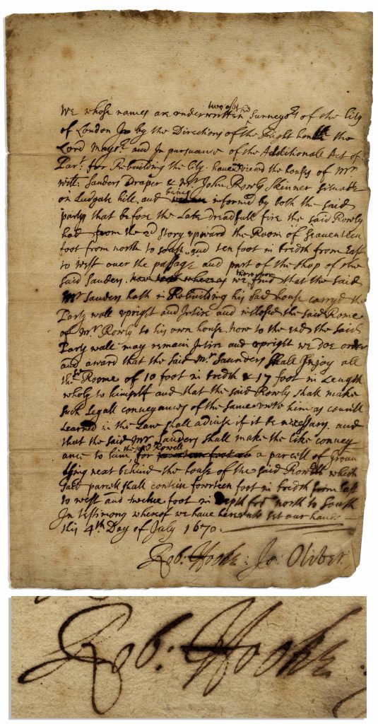  Robert Hooke autograph