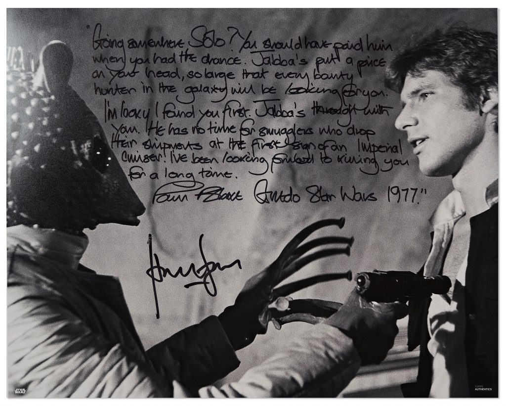 Harrison Ford Paul Blake Han Solo Greedo signed photo