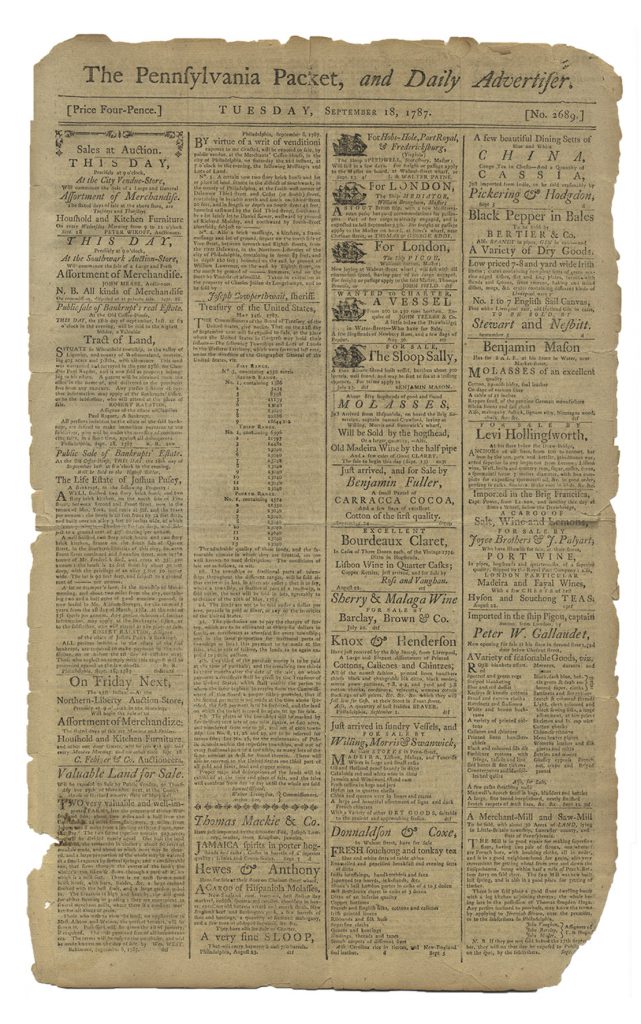 September 1787 Constitutional Convention Newspaper