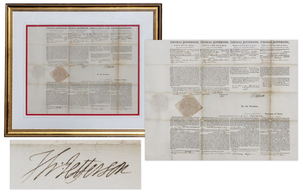 Thomas Jefferson four language ship's paper signed