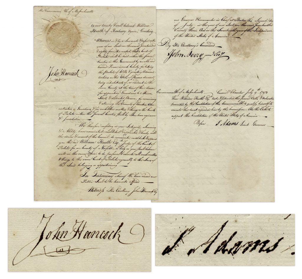 John Hancock Samuel Adams dual signed document