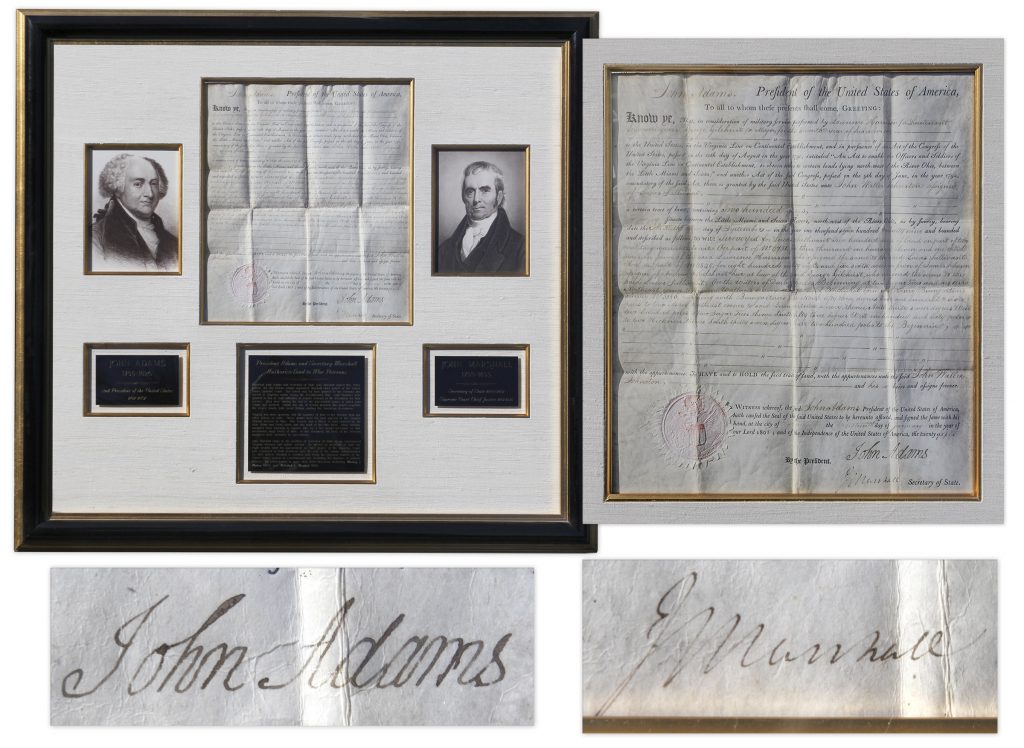 John Adams John Marshall dual signed document