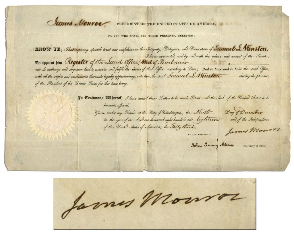 John Quincy Adams autograph poem signed