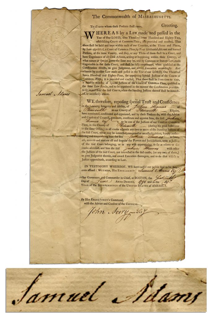 Samuel Adams signed Massachusetts Bay Bond