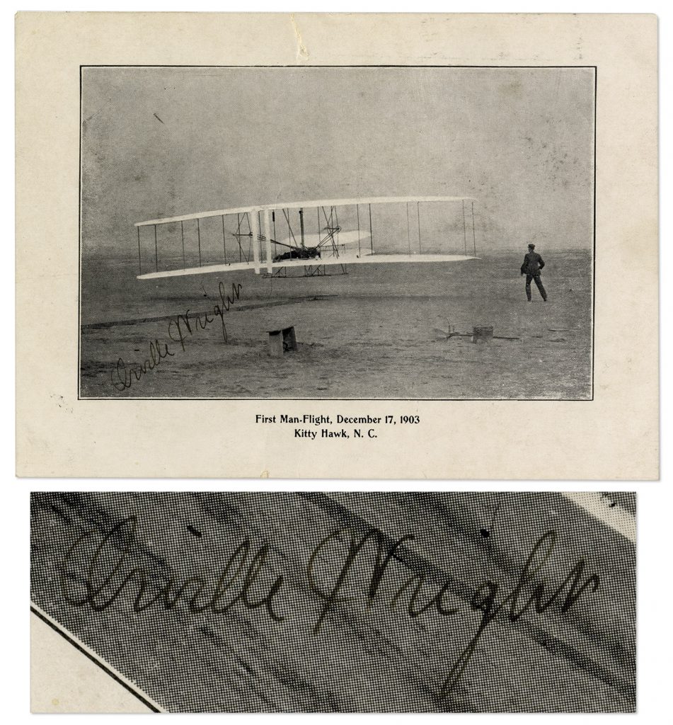 Orville Wright signed first flight postcard photo