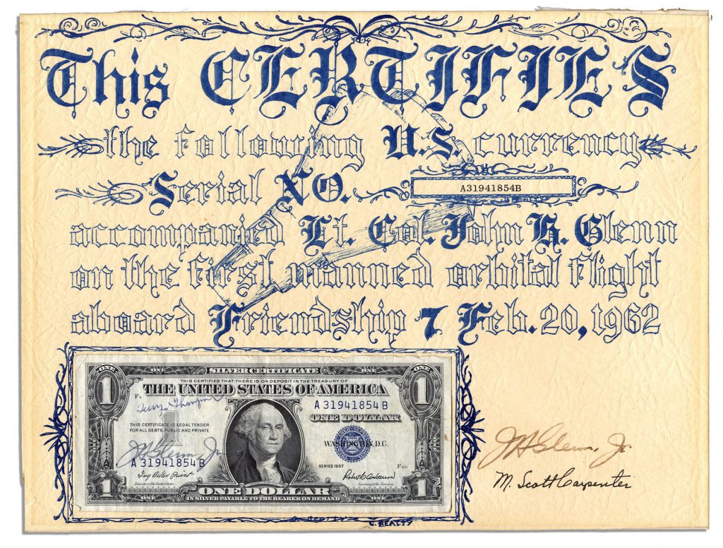 Dollar Bill Flown to the Moon Signed by Astronauts