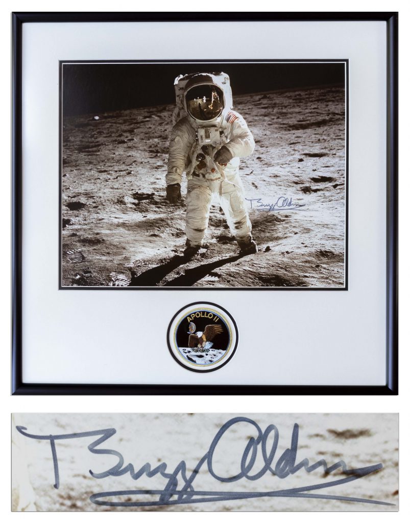 Buzz Aldrin on the moon visor shot signed photo