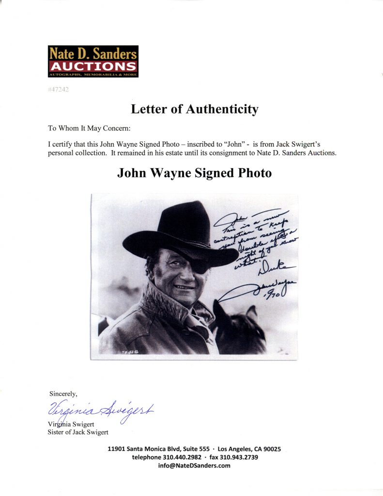 vJohn Wayne as Daddy autograph letter signed