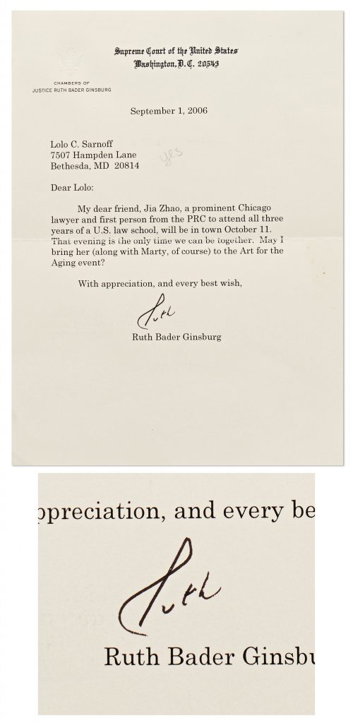  Ruth Bader Ginsburg signed letter