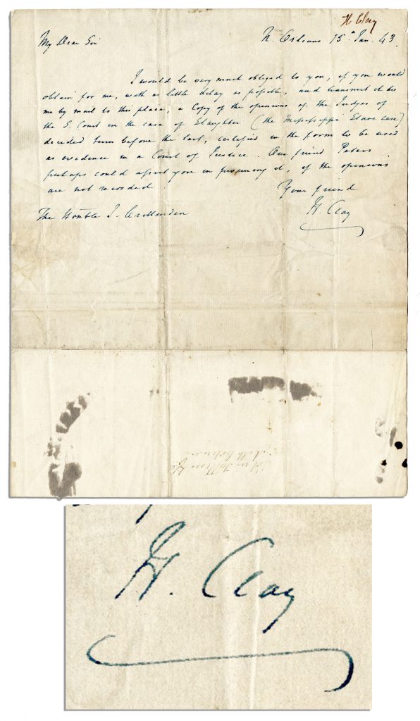 Henry Clay autograph signed letter with free frank