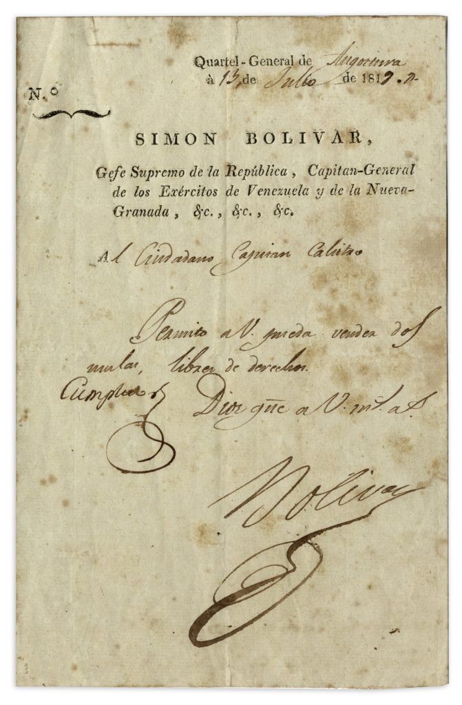 Simon Bolivar signed letter
