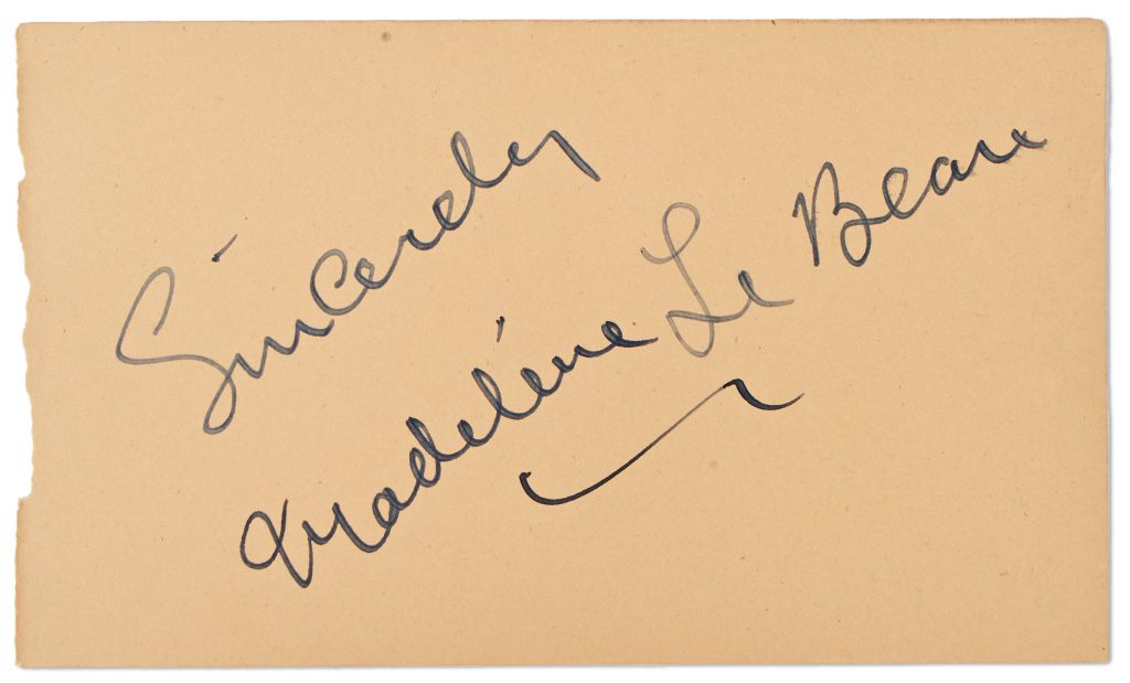Madeleine LeBeau signed page