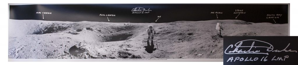 Charlie Duke Signed Plum Crater Panoramic Photo