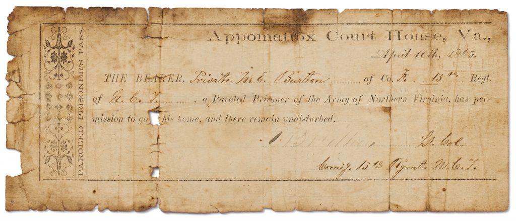  Appomattox Court House Parole Document
