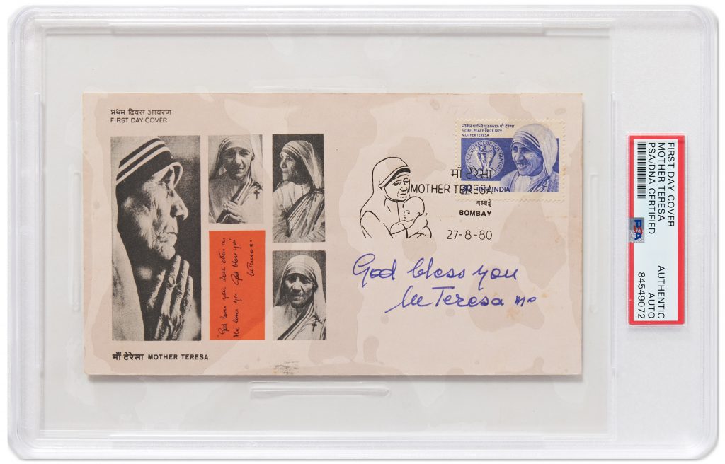 Mother Teresa Signed 1st Day Cover Encapsulated