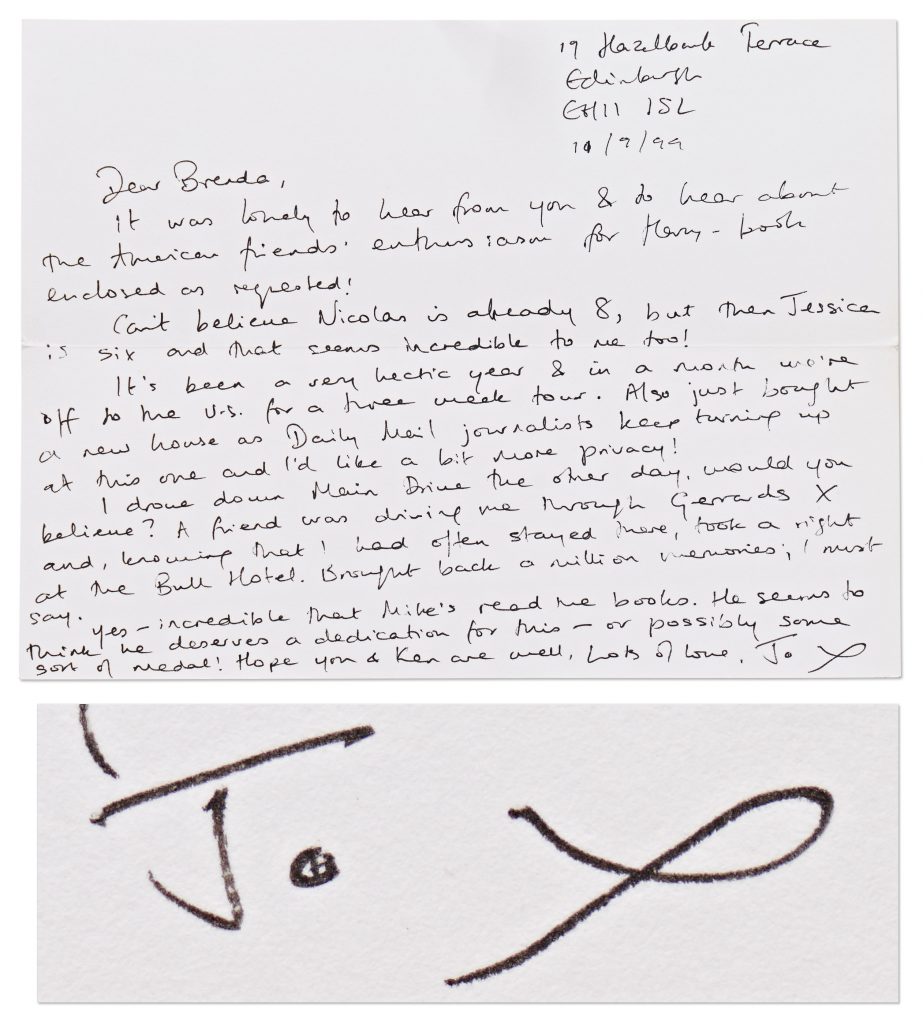 JK Rowling autograph letter signed
