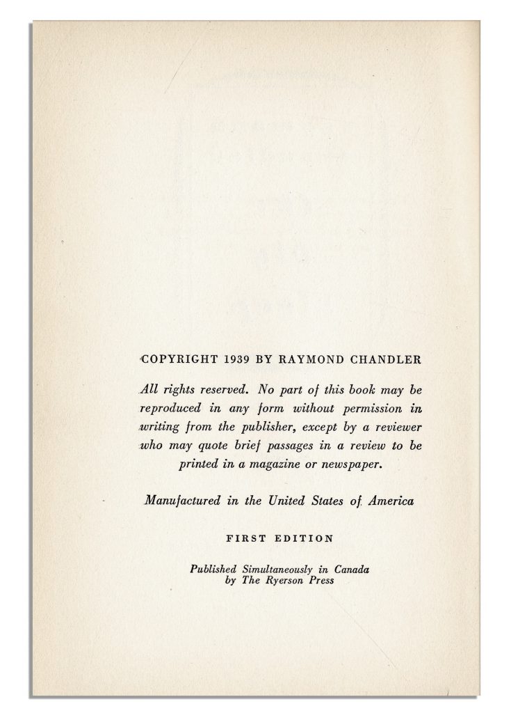 Raymond Chandler Big Sleep First Edition