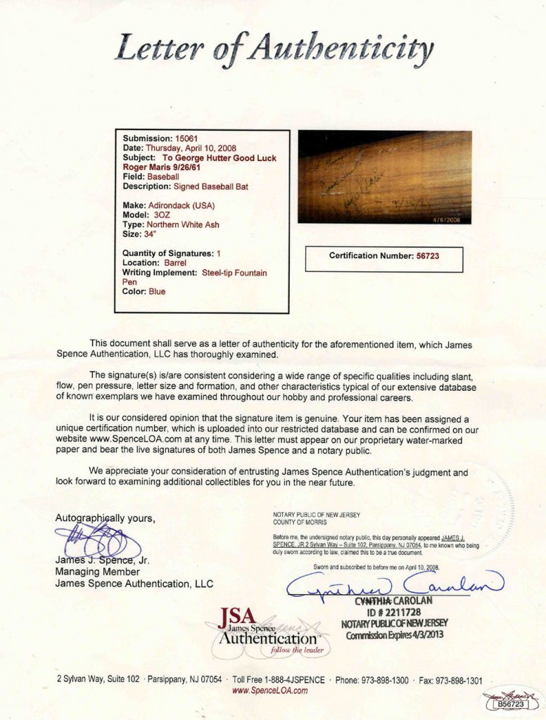 Roger Maris autograph