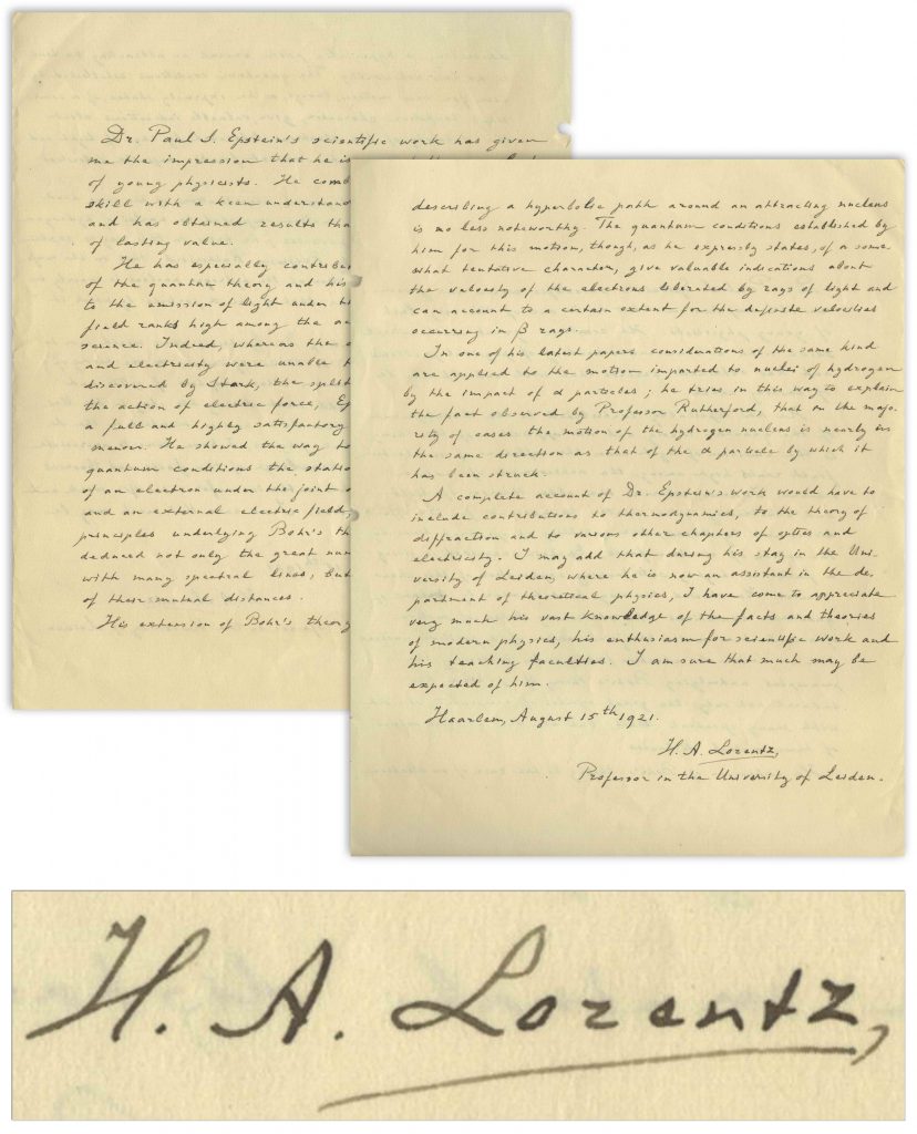 Hendrik Antoon Lorentz autograph
