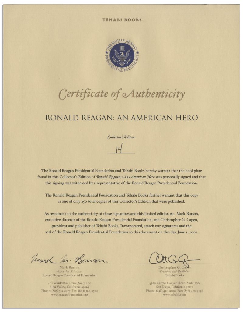 Sell Your Ronald Reagan An American Hero Signed Limited Edition