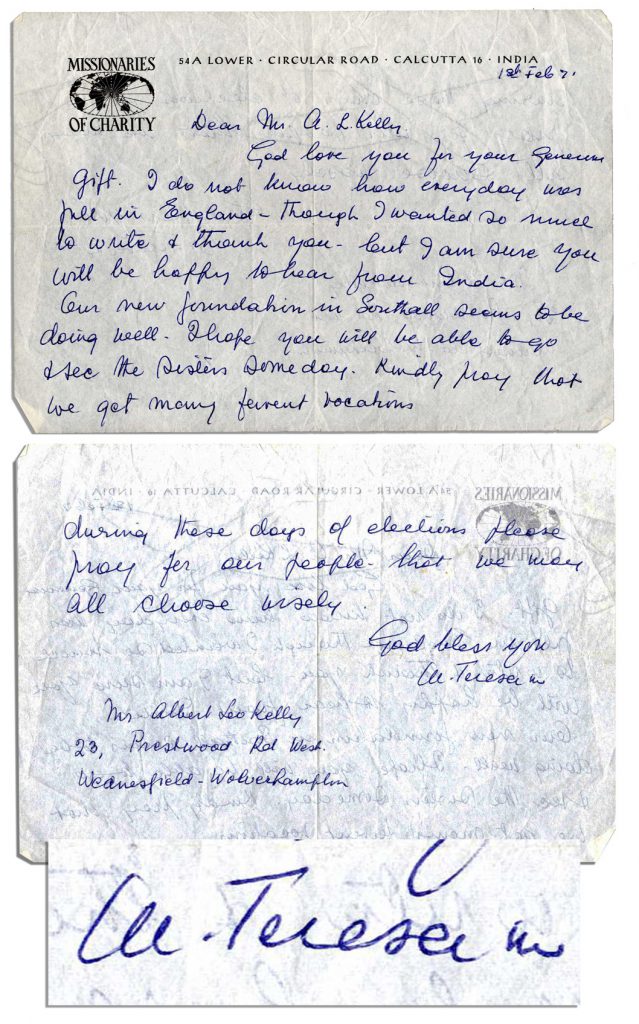 Mother Teresa autograph