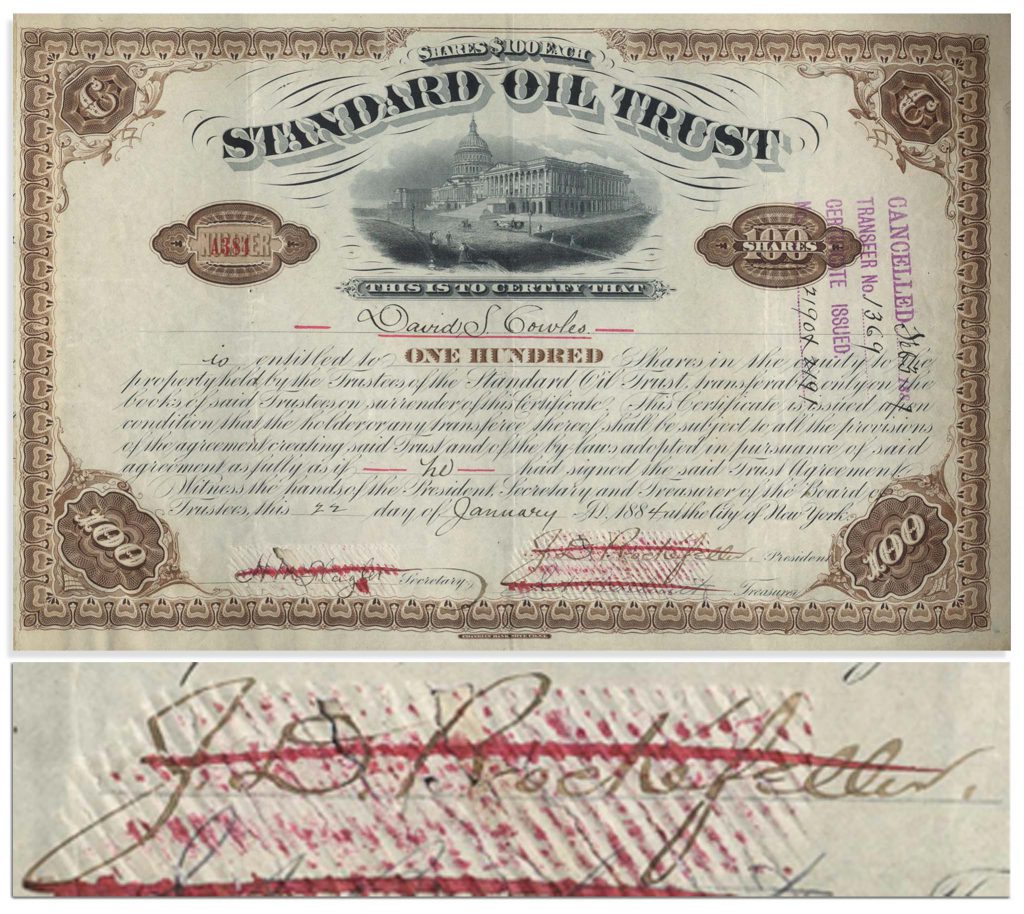 Standard Oil Trust stock certificate signed