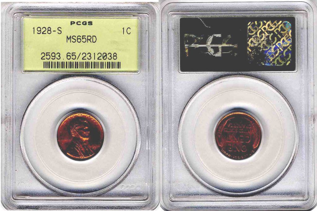1928 S Red Lincoln Penny 1c PCGS MS65