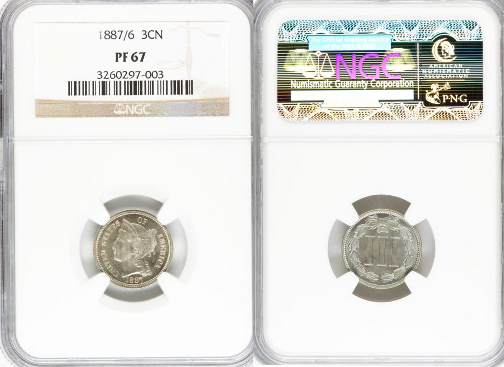 1887/6 Three Cent Nickel 3c NGC PR67