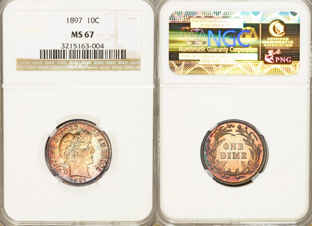 1897 Barber Dime 10c NGC MS67