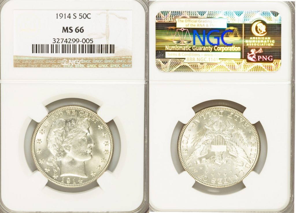 1914 S 50c NGC MS66